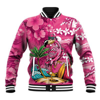 Hawaiian Flamingo Hibiscus Personalised Baseball Jacket Pink Summer Tropical Flowers - Polynesian Pride