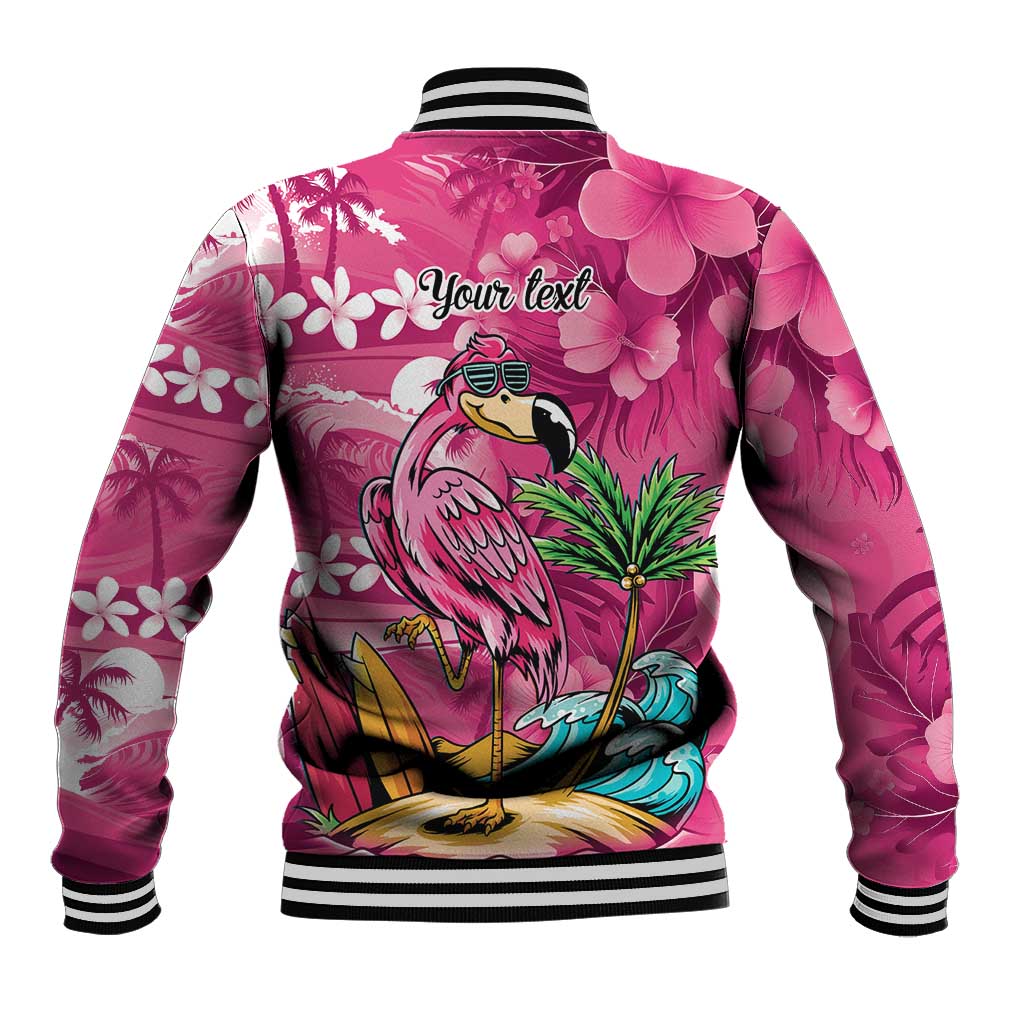 Hawaiian Flamingo Hibiscus Personalised Baseball Jacket Pink Summer Tropical Flowers - Polynesian Pride