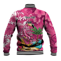 Hawaiian Flamingo Hibiscus Personalised Baseball Jacket Pink Summer Tropical Flowers - Polynesian Pride