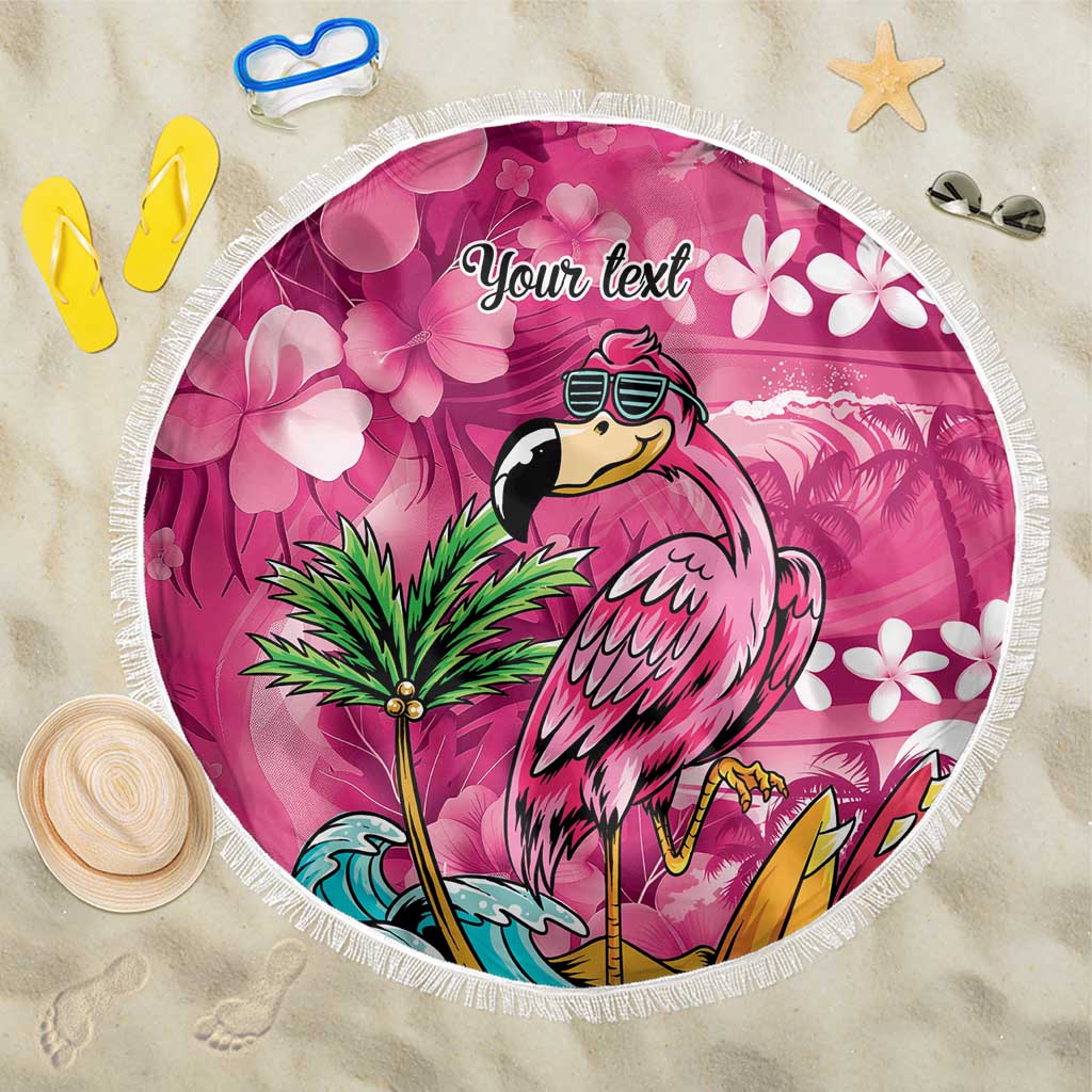 Hawaiian Flamingo Hibiscus Personalised Beach Blanket Pink Summer Tropical Flowers - Polynesian Pride