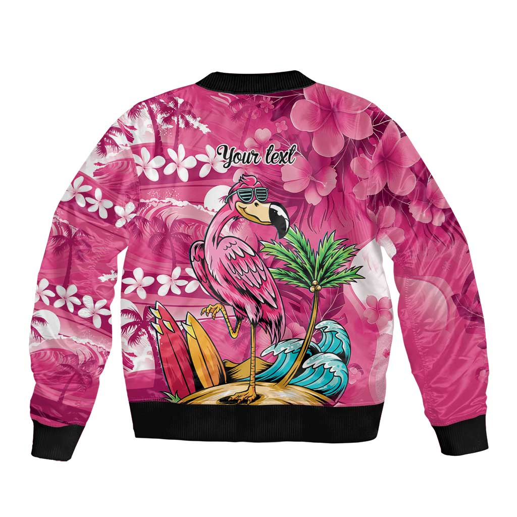 Hawaiian Flamingo Hibiscus Personalised Bomber Jacket Pink Summer Tropical Flowers - Polynesian Pride