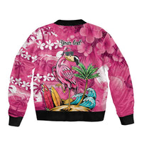 Hawaiian Flamingo Hibiscus Personalised Bomber Jacket Pink Summer Tropical Flowers - Polynesian Pride