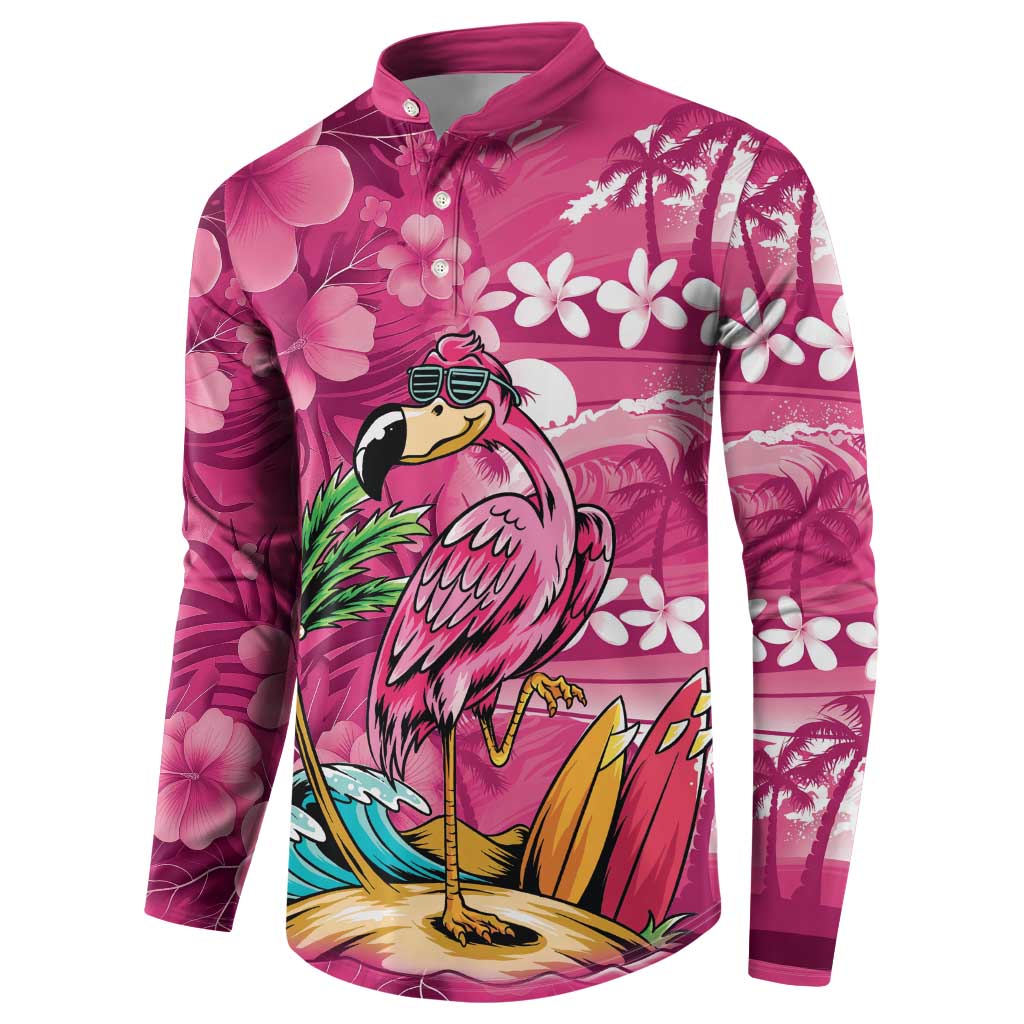 Hawaiian Flamingo Hibiscus Personalised Button Sweatshirt Pink Summer Tropical Flowers - Polynesian Pride