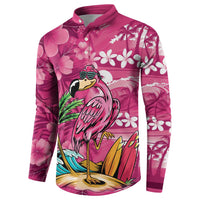 Hawaiian Flamingo Hibiscus Personalised Button Sweatshirt Pink Summer Tropical Flowers - Polynesian Pride