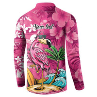 Hawaiian Flamingo Hibiscus Personalised Button Sweatshirt Pink Summer Tropical Flowers - Polynesian Pride