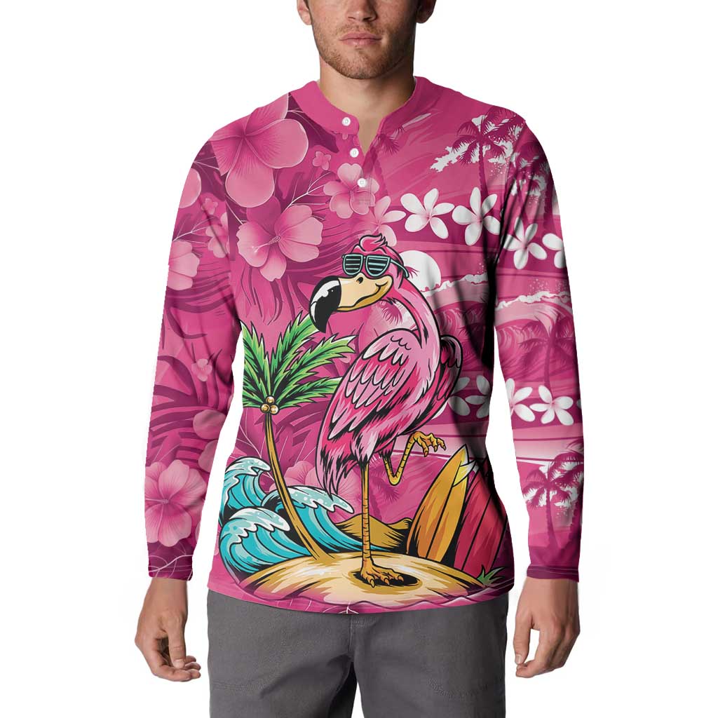 Hawaiian Flamingo Hibiscus Personalised Button Sweatshirt Pink Summer Tropical Flowers - Polynesian Pride