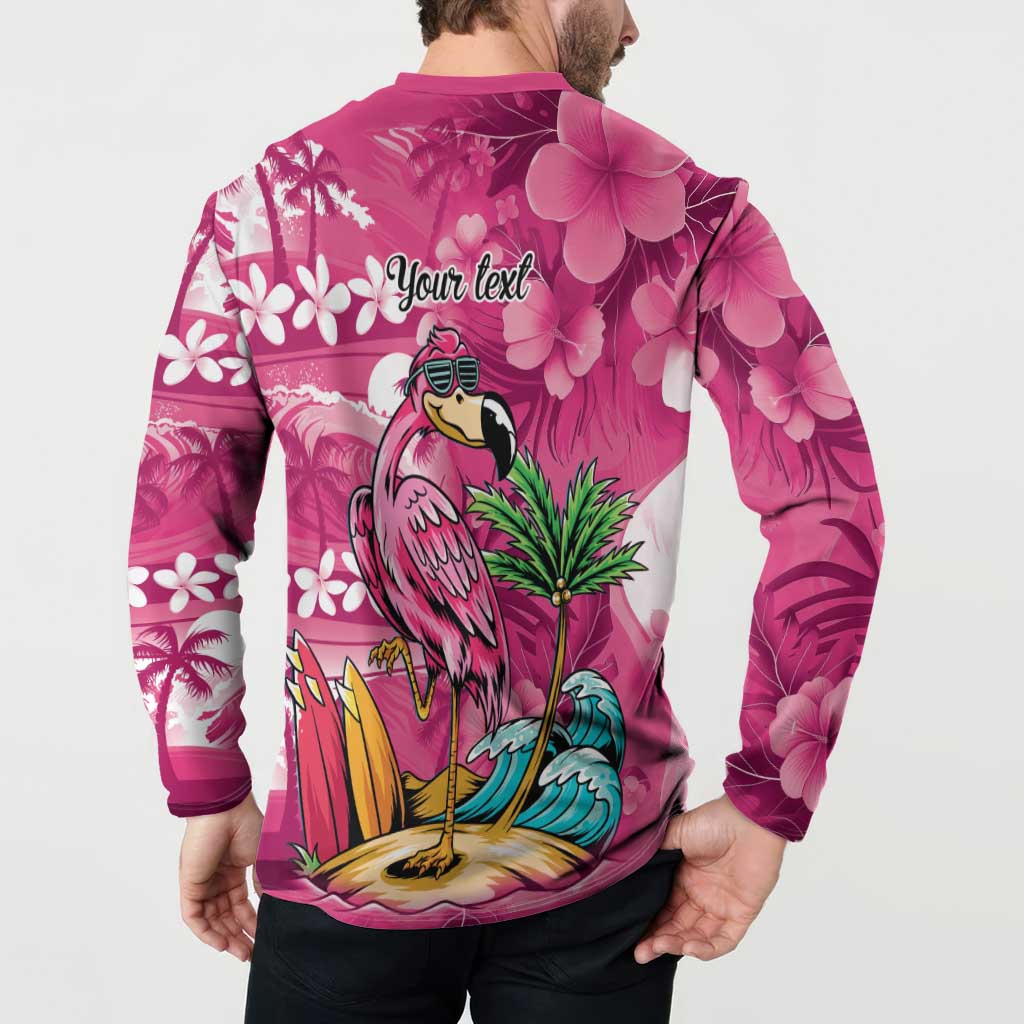 Hawaiian Flamingo Hibiscus Personalised Button Sweatshirt Pink Summer Tropical Flowers - Polynesian Pride