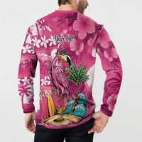 Hawaiian Flamingo Hibiscus Personalised Button Sweatshirt Pink Summer Tropical Flowers - Polynesian Pride
