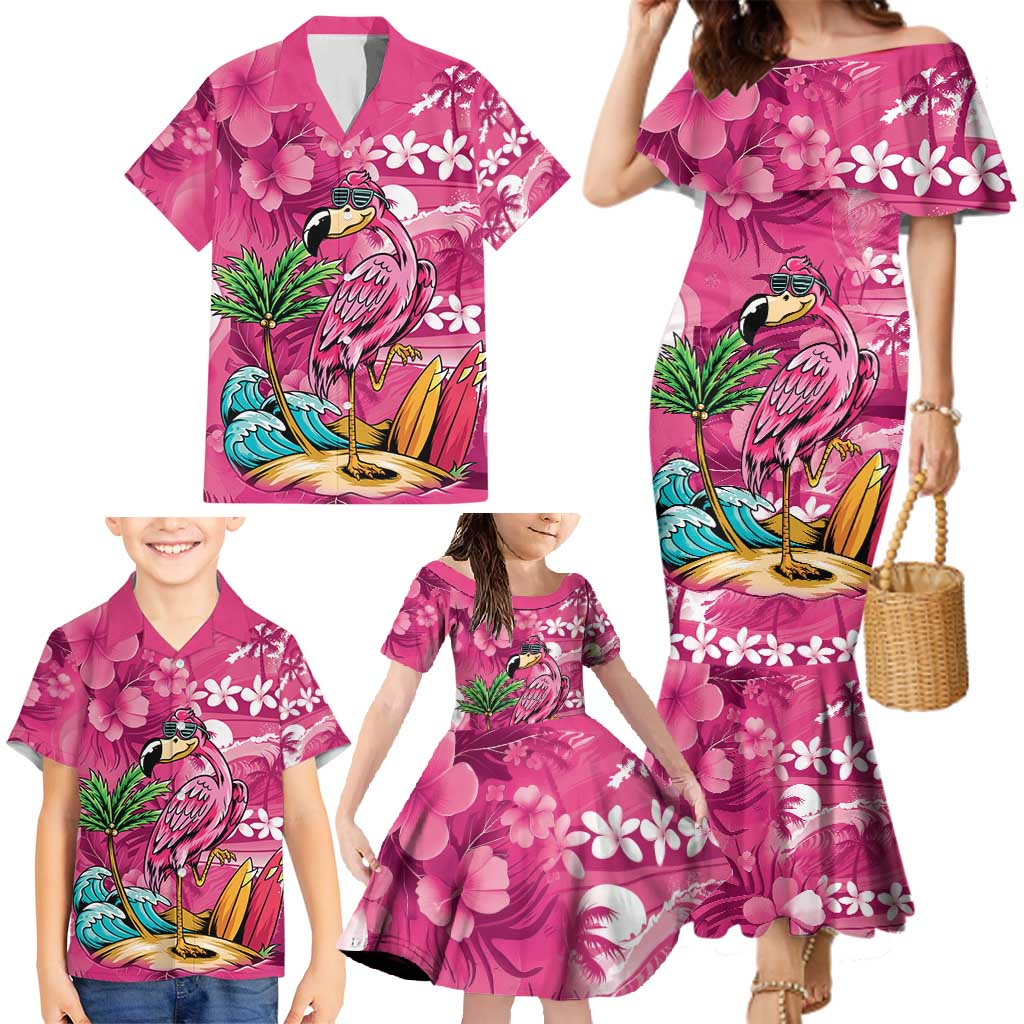 Hawaiian Flamingo Hibiscus Personalised Family Matching Mermaid Dress and Hawaiian Shirt Pink Summer Tropical Flowers - Polynesian Pride