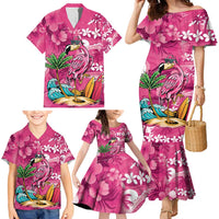 Hawaiian Flamingo Hibiscus Personalised Family Matching Mermaid Dress and Hawaiian Shirt Pink Summer Tropical Flowers - Polynesian Pride