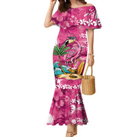 Hawaiian Flamingo Hibiscus Personalised Family Matching Mermaid Dress and Hawaiian Shirt Pink Summer Tropical Flowers - Polynesian Pride