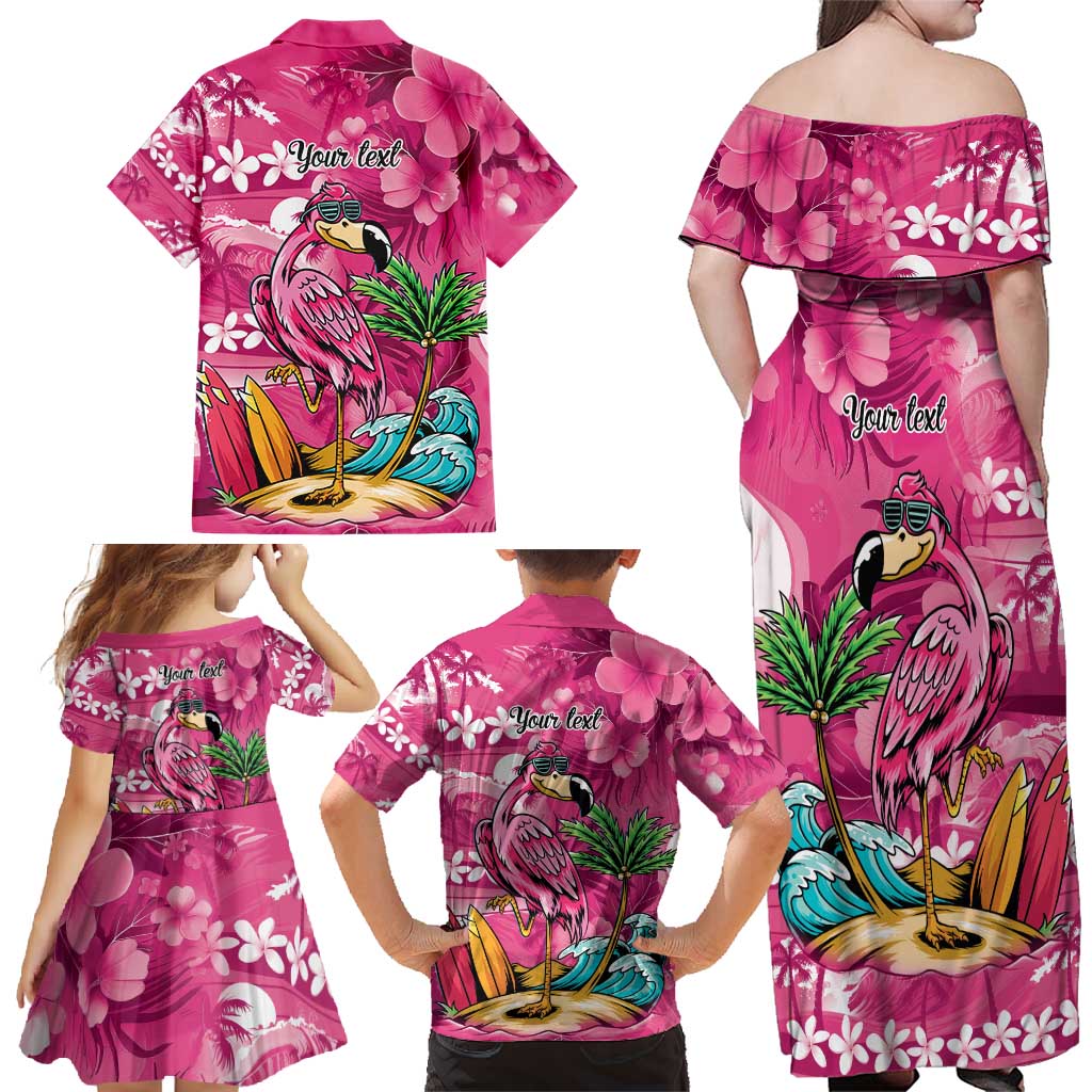 Hawaiian Flamingo Hibiscus Personalised Family Matching Off Shoulder Maxi Dress and Hawaiian Shirt Pink Summer Tropical Flowers - Polynesian Pride
