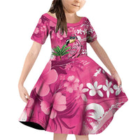 Hawaiian Flamingo Hibiscus Personalised Family Matching Off Shoulder Short Dress and Hawaiian Shirt Pink Summer Tropical Flowers - Polynesian Pride