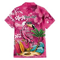 Hawaiian Flamingo Hibiscus Personalised Family Matching Off Shoulder Short Dress and Hawaiian Shirt Pink Summer Tropical Flowers - Polynesian Pride