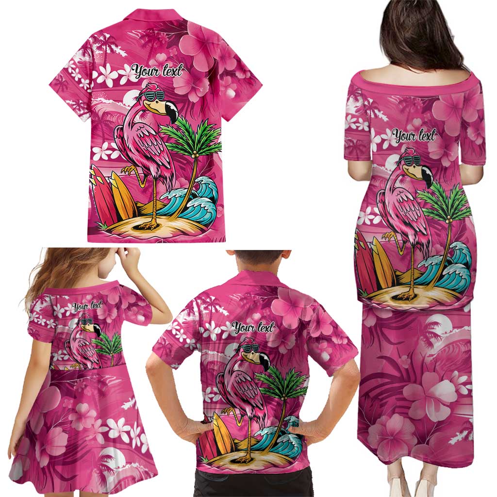 Hawaiian Flamingo Hibiscus Personalised Family Matching Puletasi and Hawaiian Shirt Pink Summer Tropical Flowers - Polynesian Pride