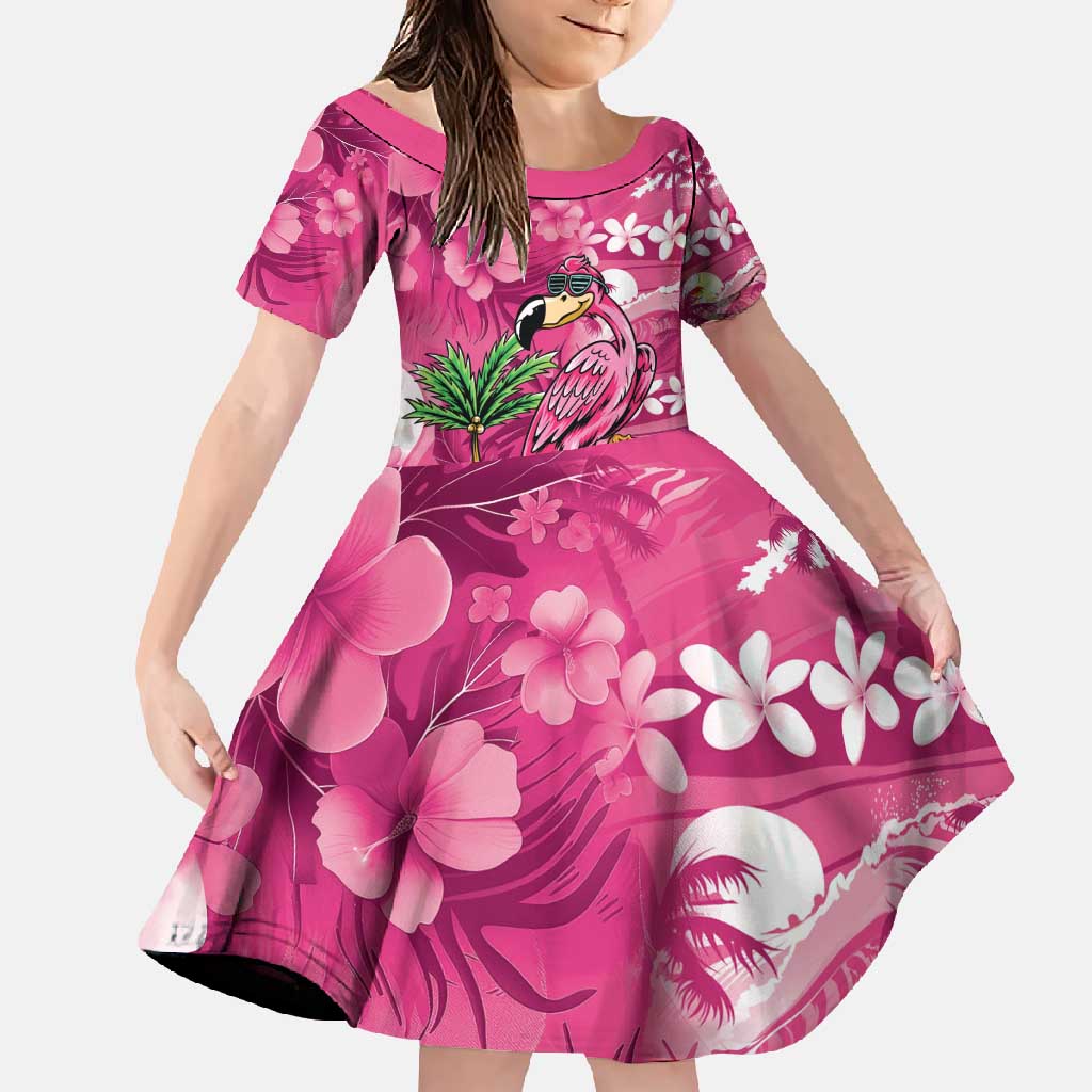 Hawaiian Flamingo Hibiscus Personalised Family Matching Short Sleeve Bodycon Dress and Hawaiian Shirt Pink Summer Tropical Flowers - Polynesian Pride
