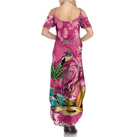 Hawaiian Flamingo Hibiscus Personalised Family Matching Summer Maxi Dress and Hawaiian Shirt Pink Summer Tropical Flowers - Polynesian Pride