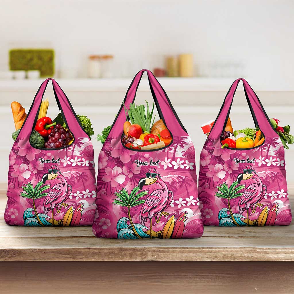 Hawaiian Flamingo Hibiscus Personalised Grocery Bag Pink Summer Tropical Flowers - Polynesian Pride