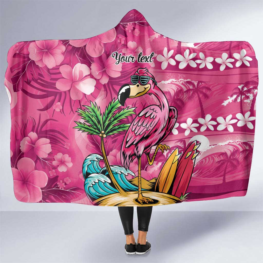 Hawaiian Flamingo Hibiscus Personalised Hooded Blanket Pink Summer Tropical Flowers - Polynesian Pride