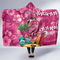 Hawaiian Flamingo Hibiscus Personalised Hooded Blanket Pink Summer Tropical Flowers - Polynesian Pride