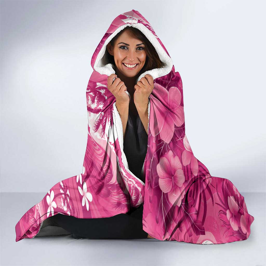 Hawaiian Flamingo Hibiscus Personalised Hooded Blanket Pink Summer Tropical Flowers - Polynesian Pride