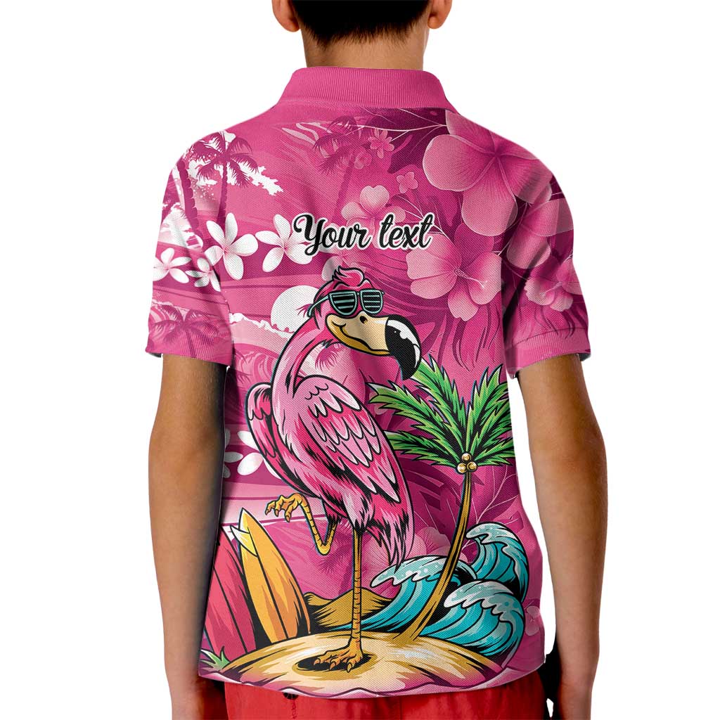 Hawaiian Flamingo Hibiscus Personalised Kid Polo Shirt Pink Summer Tropical Flowers - Polynesian Pride