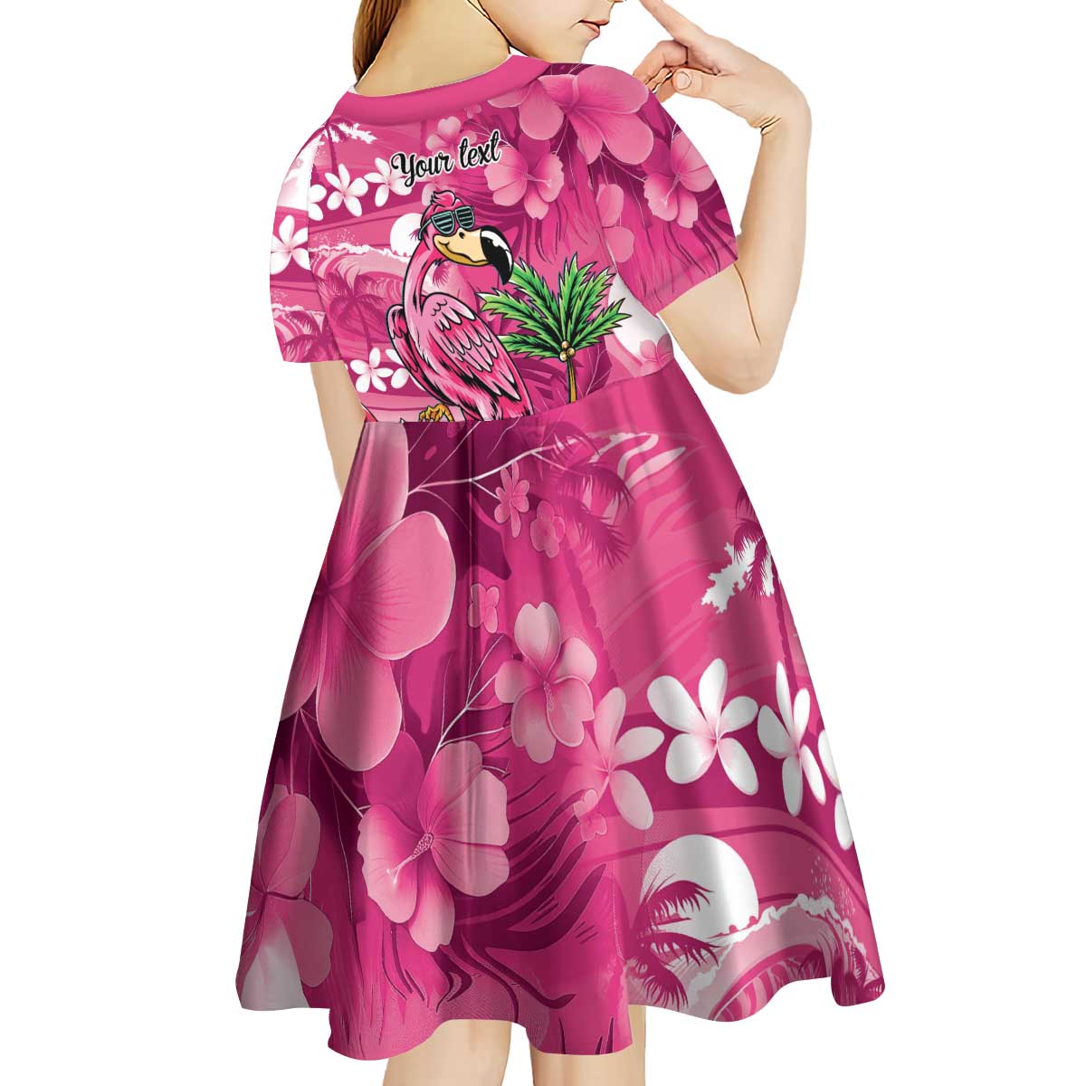 Hawaiian Flamingo Hibiscus Personalised Kid Short Sleeve Dress Pink Summer Tropical Flowers - Polynesian Pride