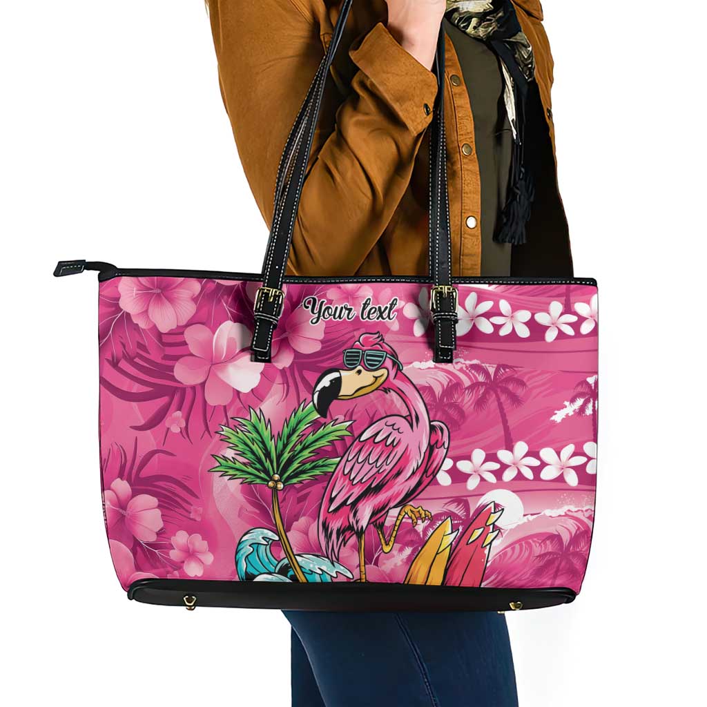 Hawaiian Flamingo Hibiscus Personalised Leather Tote Bag Pink Summer Tropical Flowers - Polynesian Pride
