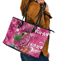 Hawaiian Flamingo Hibiscus Personalised Leather Tote Bag Pink Summer Tropical Flowers - Polynesian Pride