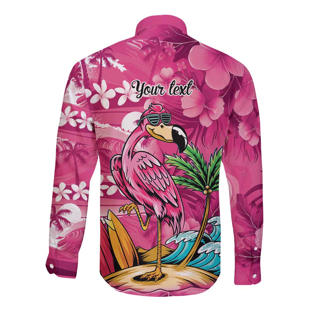 Hawaiian Flamingo Hibiscus Personalised Long Sleeve Button Shirt Pink Summer Tropical Flowers - Polynesian Pride