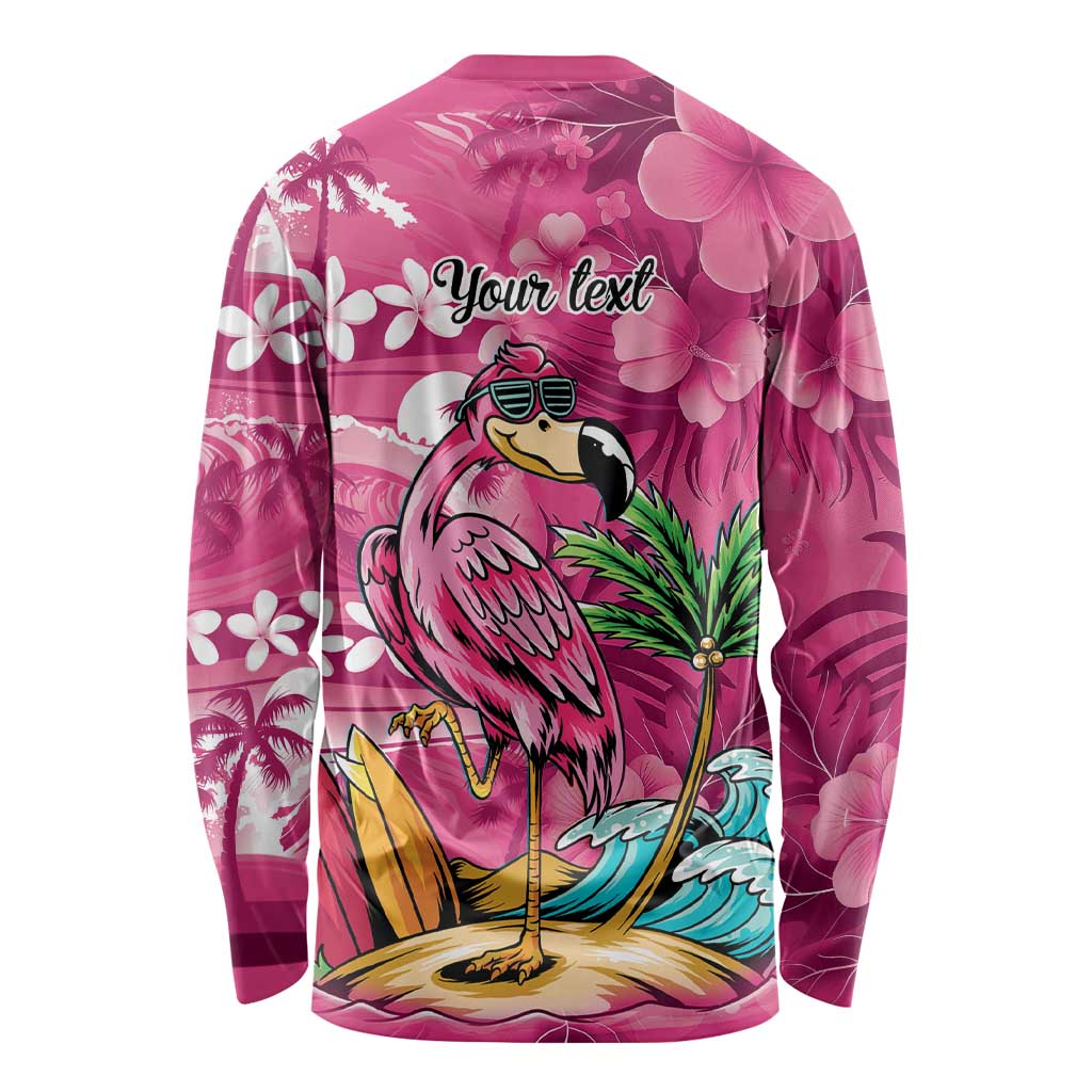 Hawaiian Flamingo Hibiscus Personalised Long Sleeve Shirt Pink Summer Tropical Flowers - Polynesian Pride