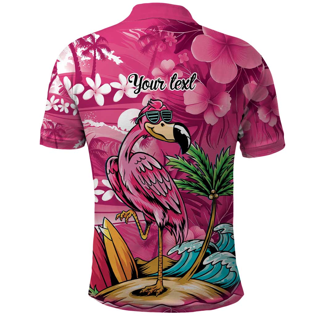 Hawaiian Flamingo Hibiscus Personalised Polo Shirt Pink Summer Tropical Flowers - Polynesian Pride