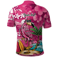 Hawaiian Flamingo Hibiscus Personalised Polo Shirt Pink Summer Tropical Flowers - Polynesian Pride