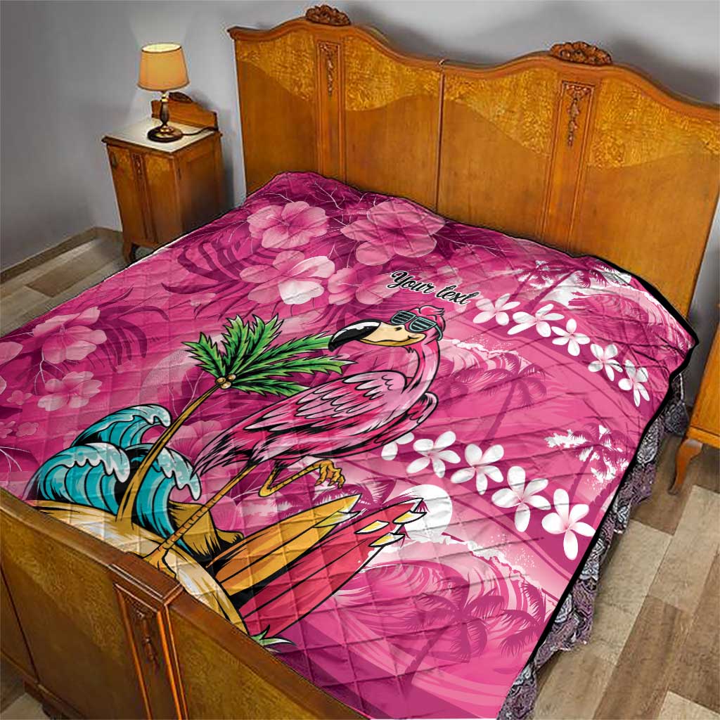 Hawaiian Flamingo Hibiscus Personalised Quilt Pink Summer Tropical Flowers - Polynesian Pride