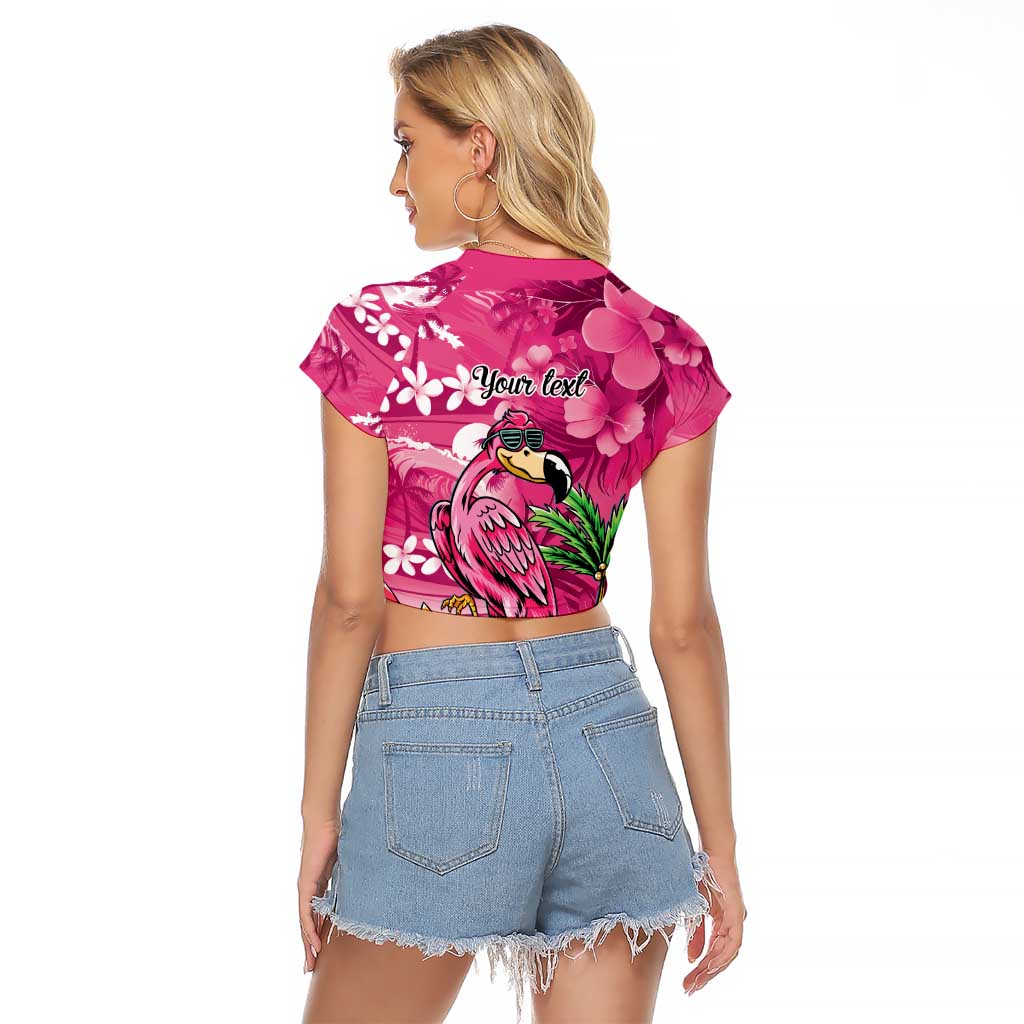 Hawaiian Flamingo Hibiscus Personalised Raglan Cropped T Shirt Pink Summer Tropical Flowers - Polynesian Pride