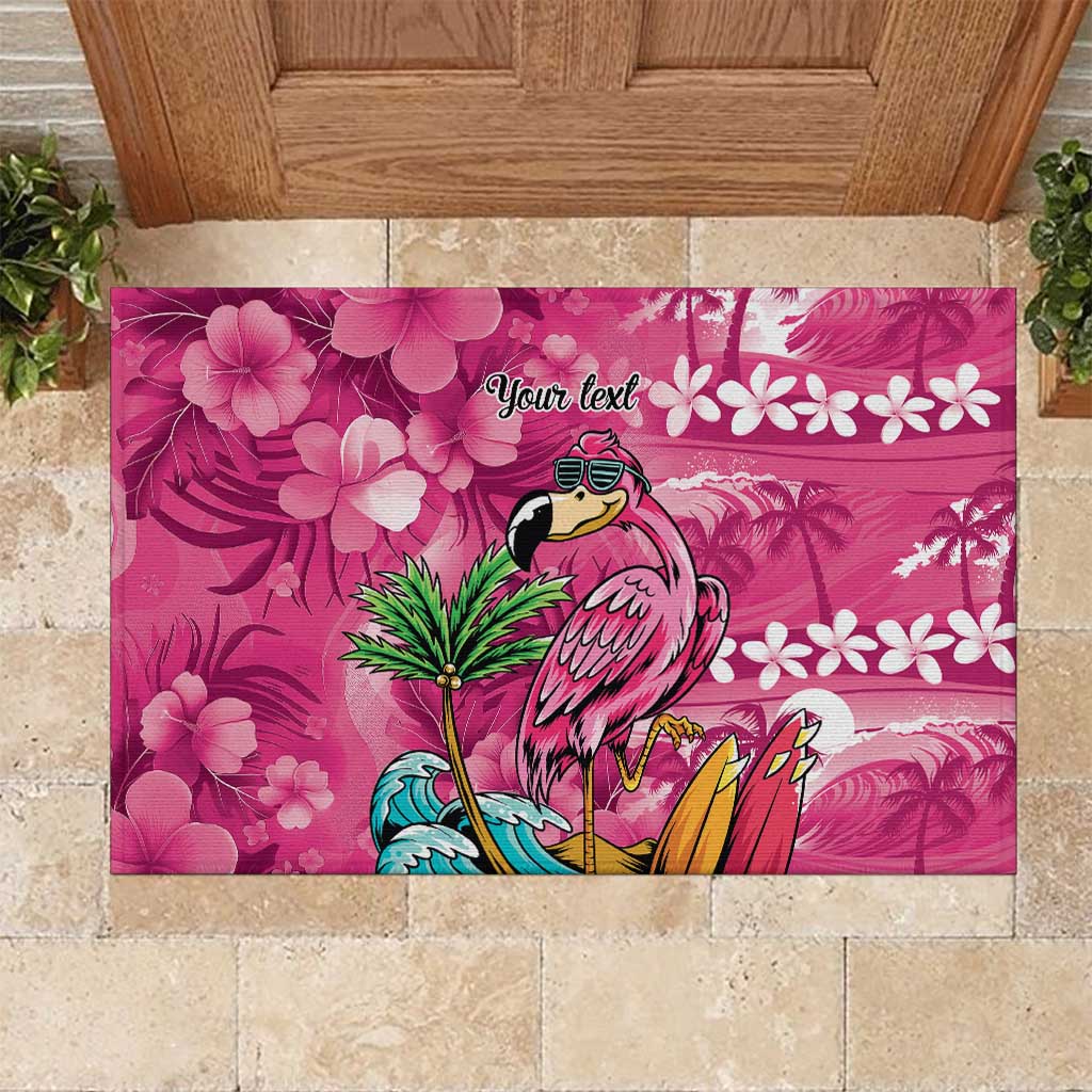 Hawaiian Flamingo Hibiscus Personalised Rubber Doormat Pink Summer Tropical Flowers - Polynesian Pride