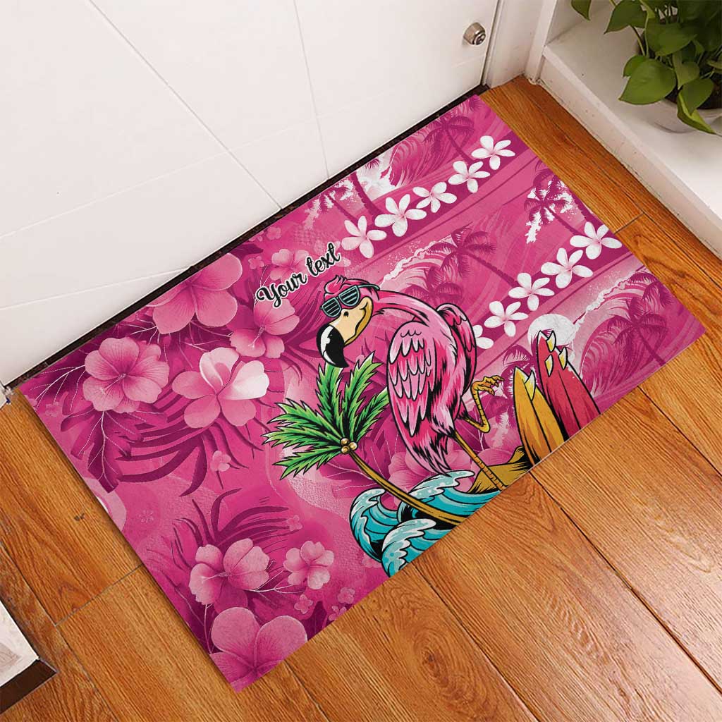 Hawaiian Flamingo Hibiscus Personalised Rubber Doormat Pink Summer Tropical Flowers - Polynesian Pride