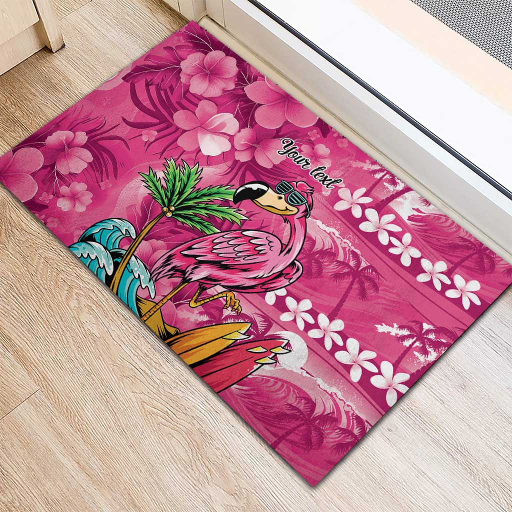 Hawaiian Flamingo Hibiscus Personalised Rubber Doormat Pink Summer Tropical Flowers - Polynesian Pride
