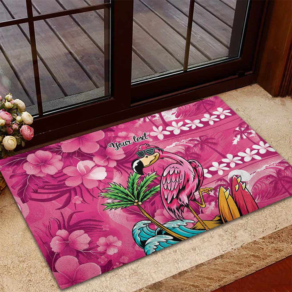 Hawaiian Flamingo Hibiscus Personalised Rubber Doormat Pink Summer Tropical Flowers - Polynesian Pride