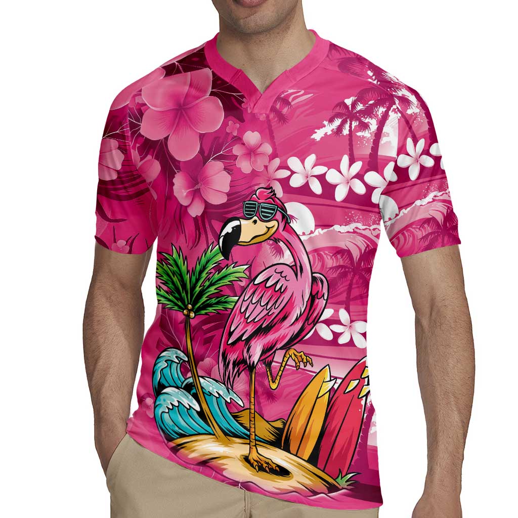 Hawaiian Flamingo Hibiscus Personalised Rugby Jersey Pink Summer Tropical Flowers - Polynesian Pride