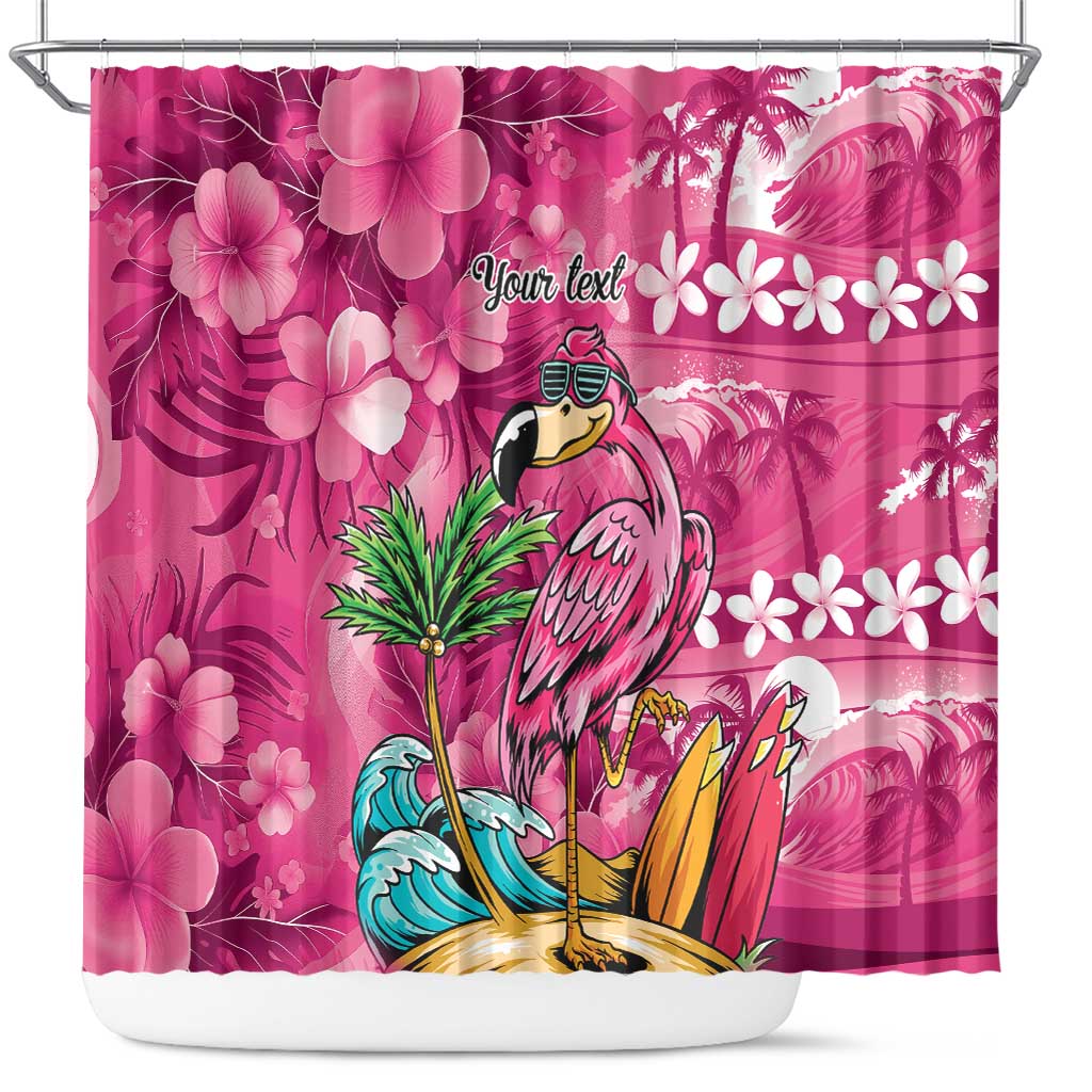 Hawaiian Flamingo Hibiscus Personalised Shower Curtain Pink Summer Tropical Flowers - Polynesian Pride