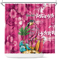 Hawaiian Flamingo Hibiscus Personalised Shower Curtain Pink Summer Tropical Flowers - Polynesian Pride