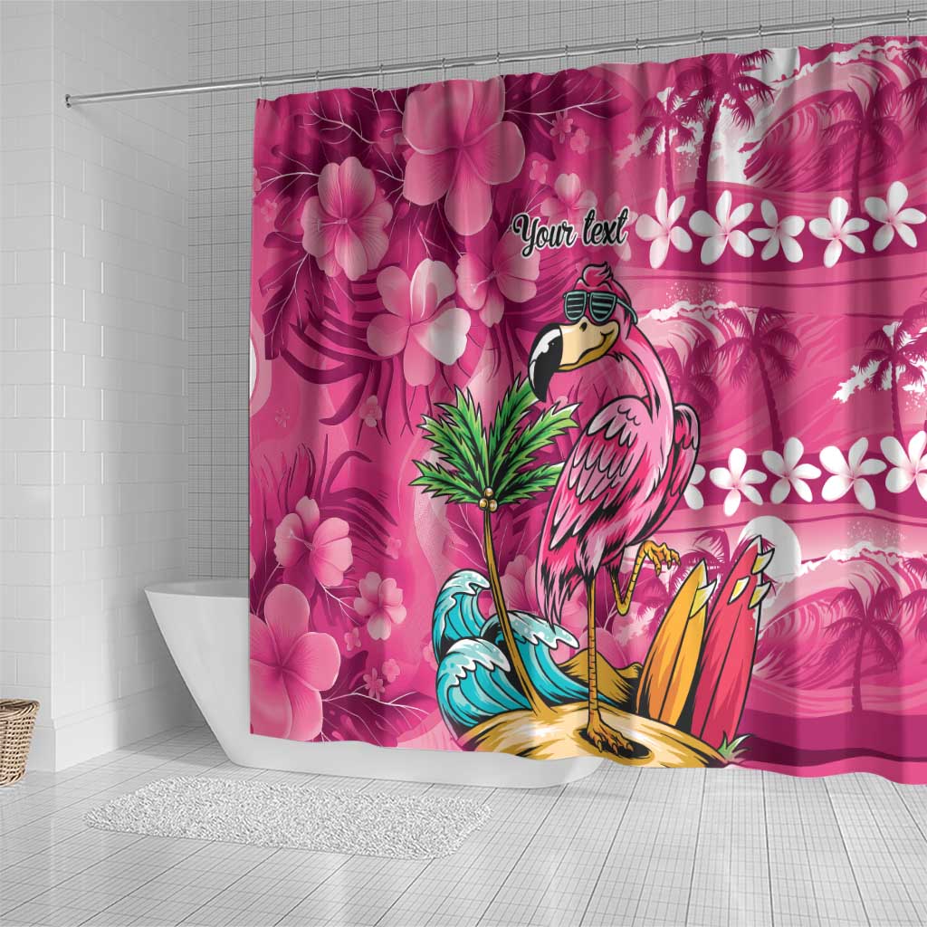 Hawaiian Flamingo Hibiscus Personalised Shower Curtain Pink Summer Tropical Flowers - Polynesian Pride