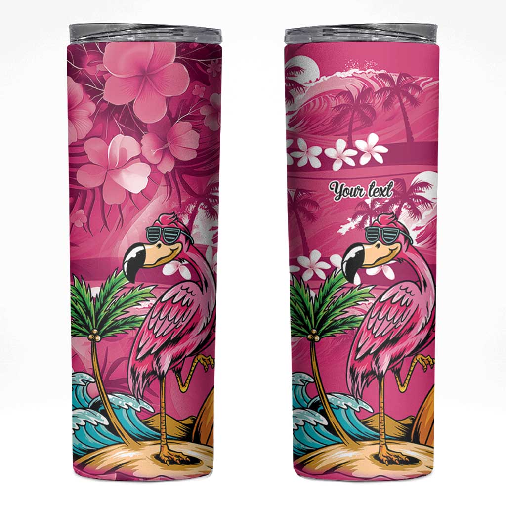 Hawaiian Flamingo Hibiscus Personalised Skinny Tumbler Pink Summer Tropical Flowers - Polynesian Pride