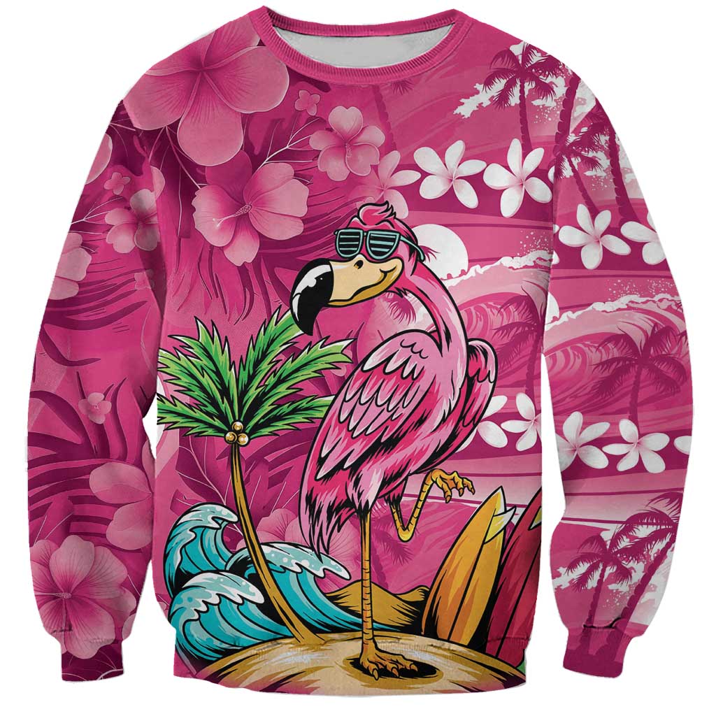 Hawaiian Flamingo Hibiscus Personalised Sweatshirt Pink Summer Tropical Flowers - Polynesian Pride