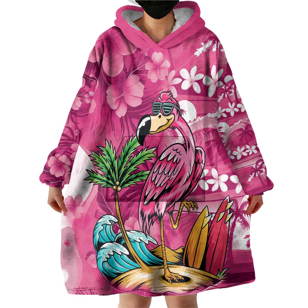Hawaiian Flamingo Hibiscus Personalised Wearable Blanket Hoodie Pink Summer Tropical Flowers - Polynesian Pride