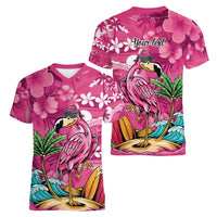 Hawaiian Flamingo Hibiscus Personalised Women V-Neck T-Shirt Pink Summer Tropical Flowers - Polynesian Pride