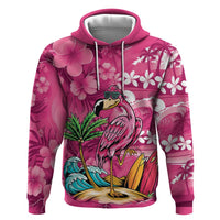 Hawaiian Flamingo Hibiscus Personalised Zip Hoodie Pink Summer Tropical Flowers - Polynesian Pride