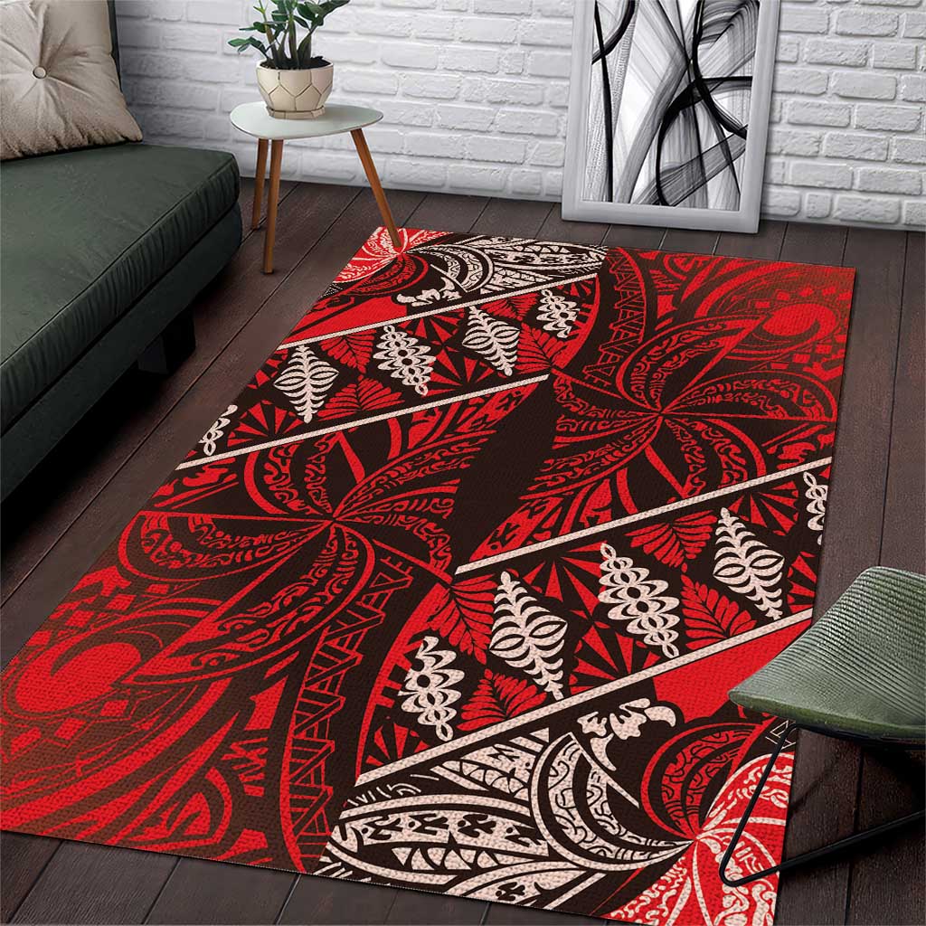 Vintage Ngatu Tribal Tonga Pattern Area Rug LT9 Red - Polynesian Pride