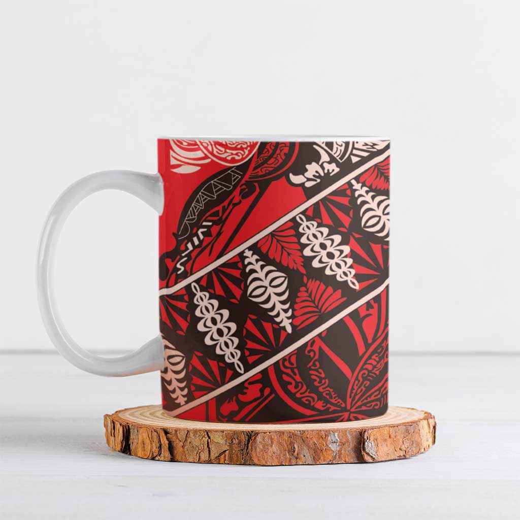 Vintage Ngatu Tribal Tonga Pattern Ceramic Mug - Polynesian Pride